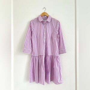 THE SHIRT by ROCHELLE BEHRENS lilac gingham drop waist dress / size L